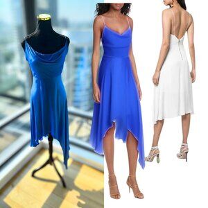 🆕 ALICE + OLIVIA 🧿 NWT Alita Spaghetti Strap Drape Asymmetrical Dress Blue Sz4